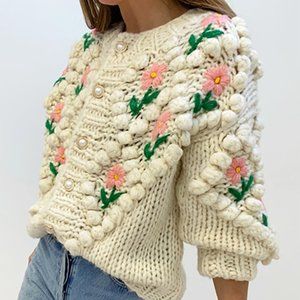 crochet white flower cardigan
